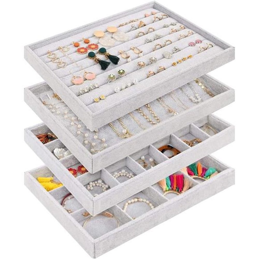 Stackable Velvet Jewelry Trays Organizer,Jewelry Storage DisplayTrays for Drawer